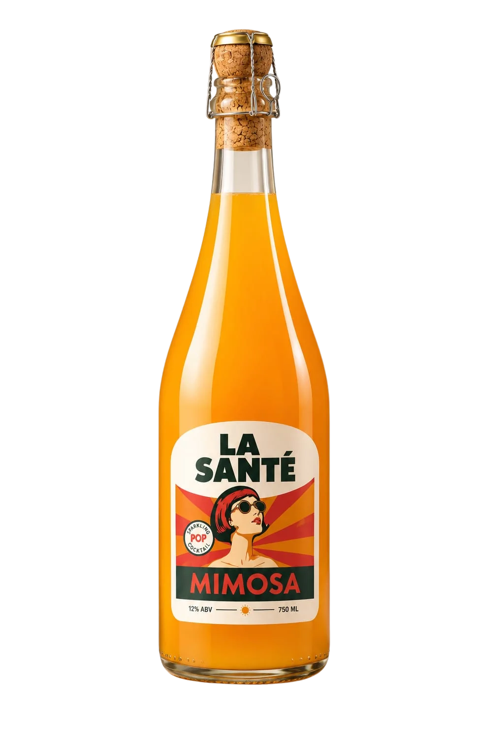 La Santé Mimosa bottle, lit against a radiating sunburst